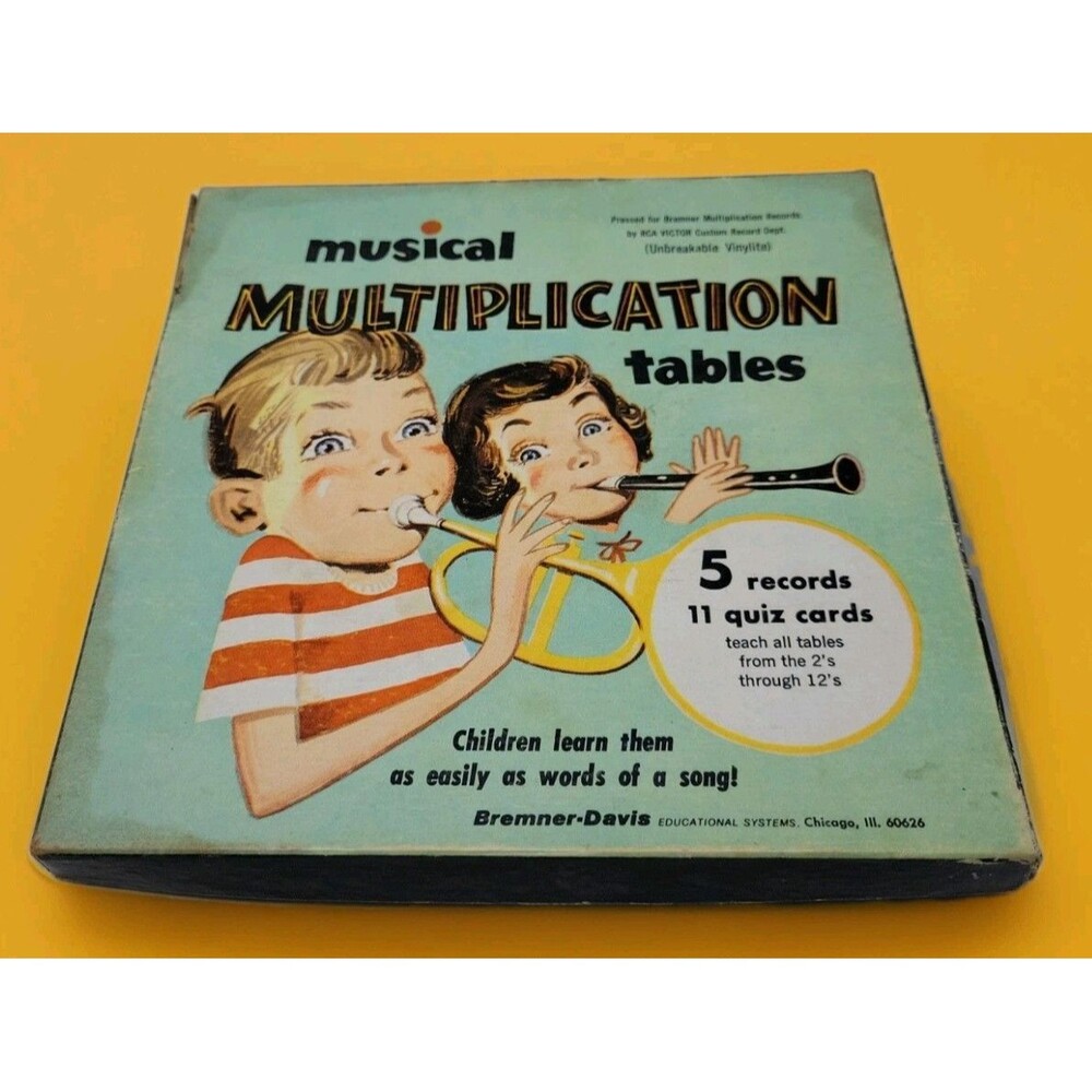 Vintage Musical Multiplication Tables 33 1/3 RPM 7" Vinyl 5 Records Bremner Box